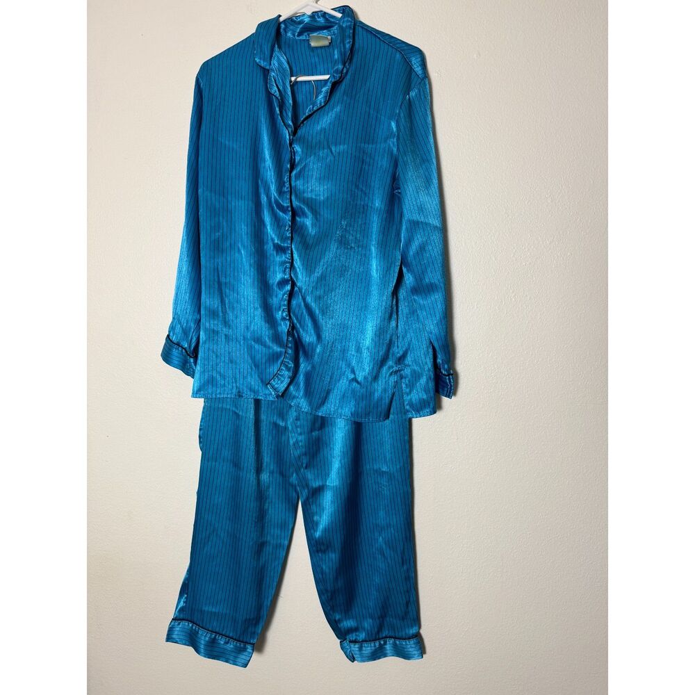 Secret Treasures Women's M Turquoise Pinstripe Satin Pajama Set 2pc